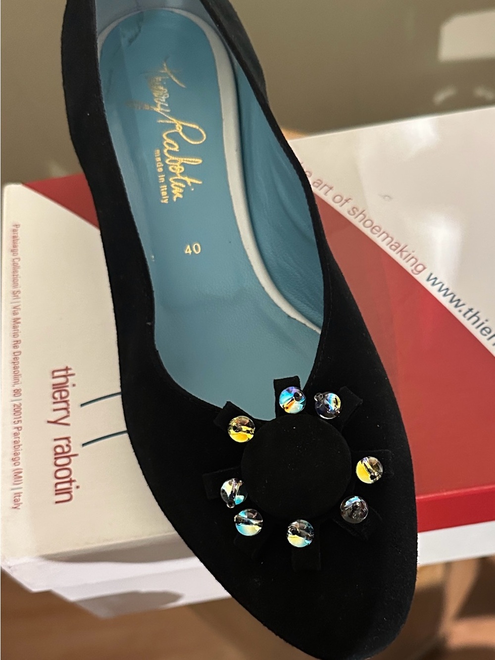 Thierry Rabotin Black Velvet Jeweled Slip-On Flat